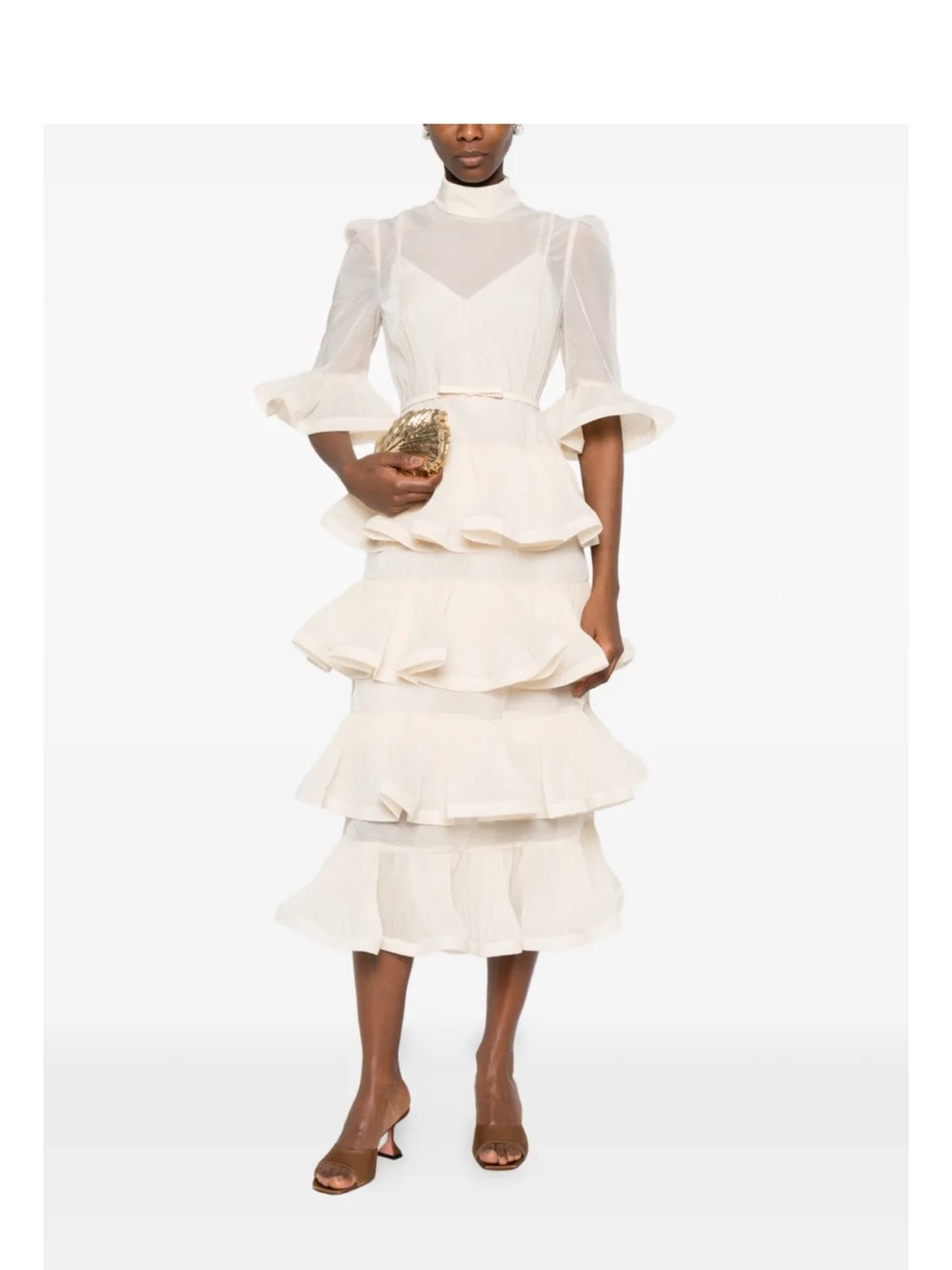 PLEATED SLEEVED MIDI DRESS - Picture 2 of 5